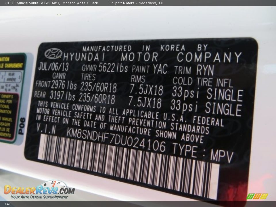 Hyundai Color Code YAC Monaco White