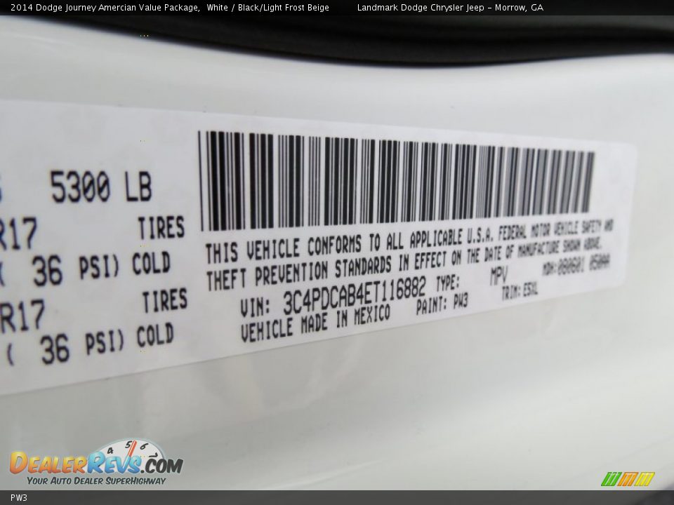 Dodge Color Code PW3 White