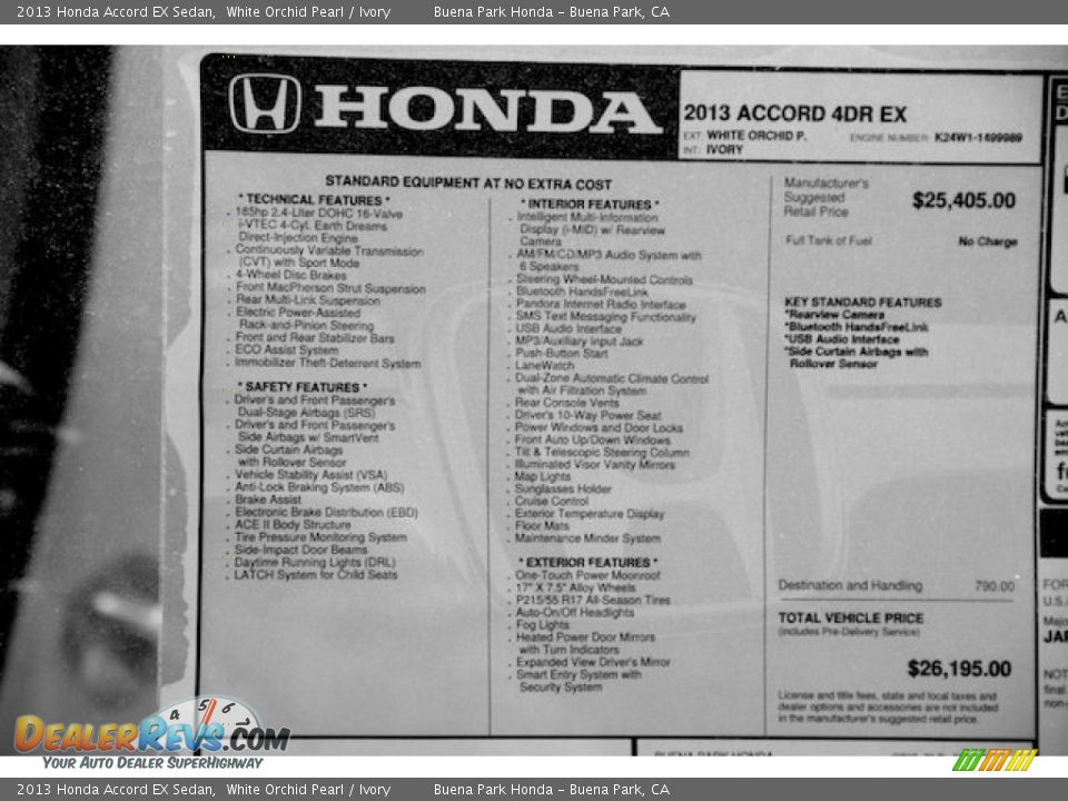 2013 Honda Accord EX Sedan White Orchid Pearl / Ivory Photo #19