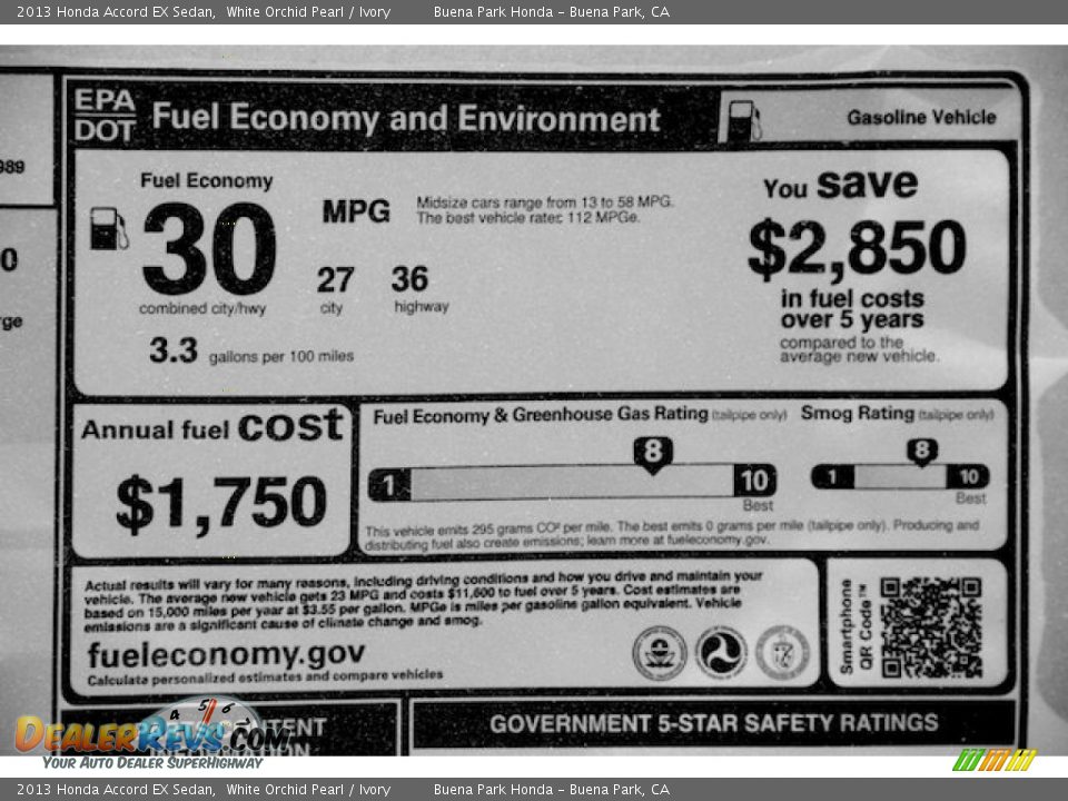 2013 Honda Accord EX Sedan White Orchid Pearl / Ivory Photo #20