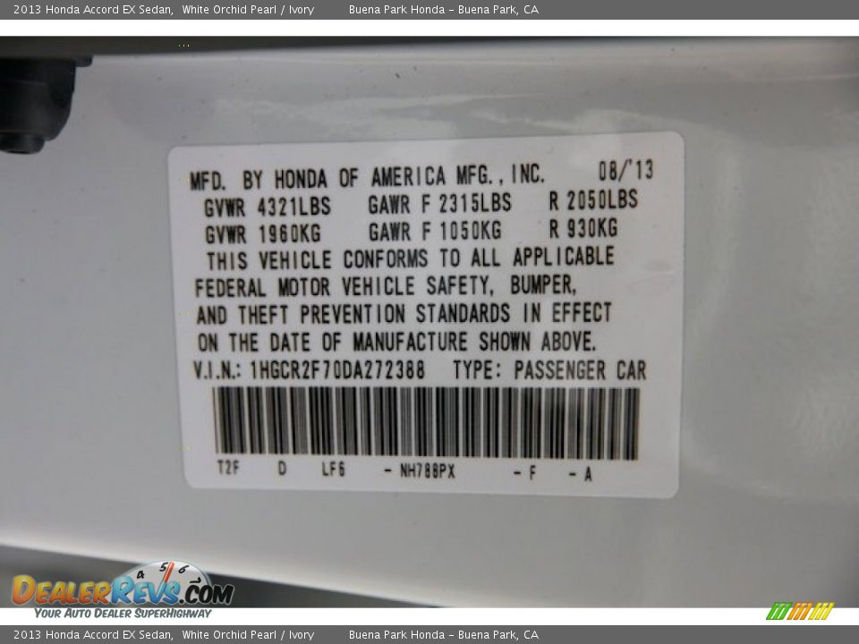 2013 Honda Accord EX Sedan White Orchid Pearl / Ivory Photo #21