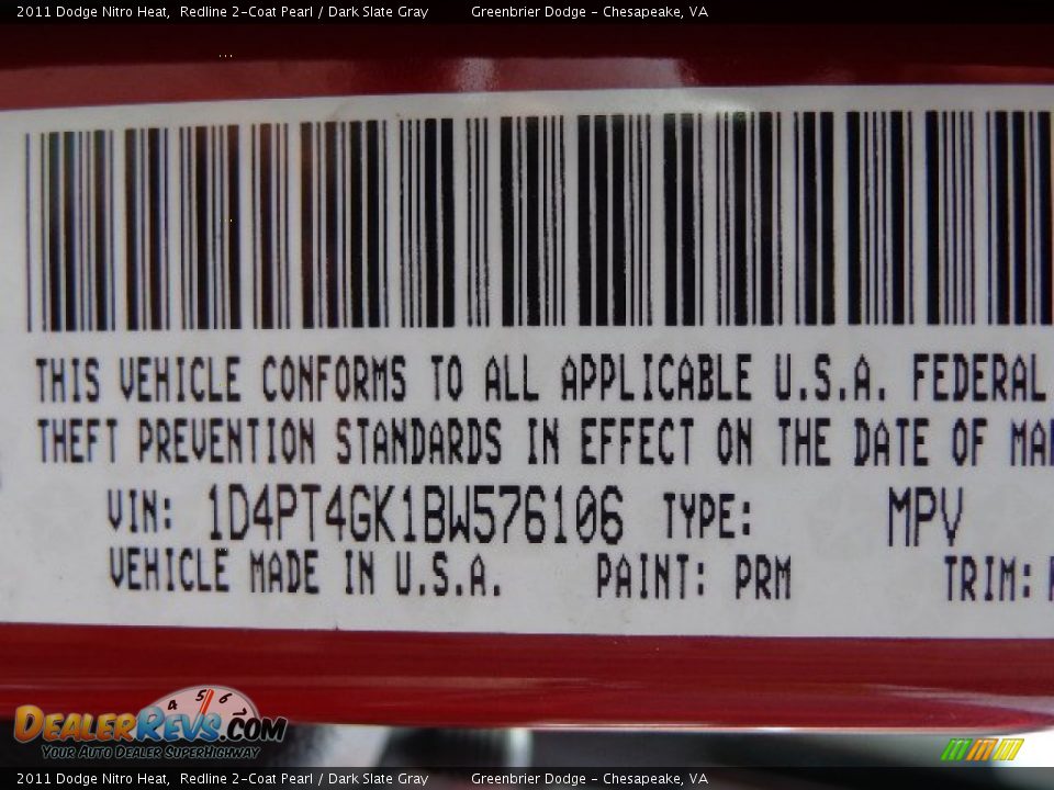 2011 Dodge Nitro Heat Redline 2-Coat Pearl / Dark Slate Gray Photo #26