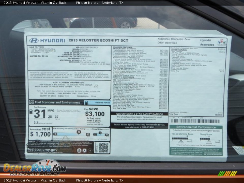 2013 Hyundai Veloster Vitamin C / Black Photo #15