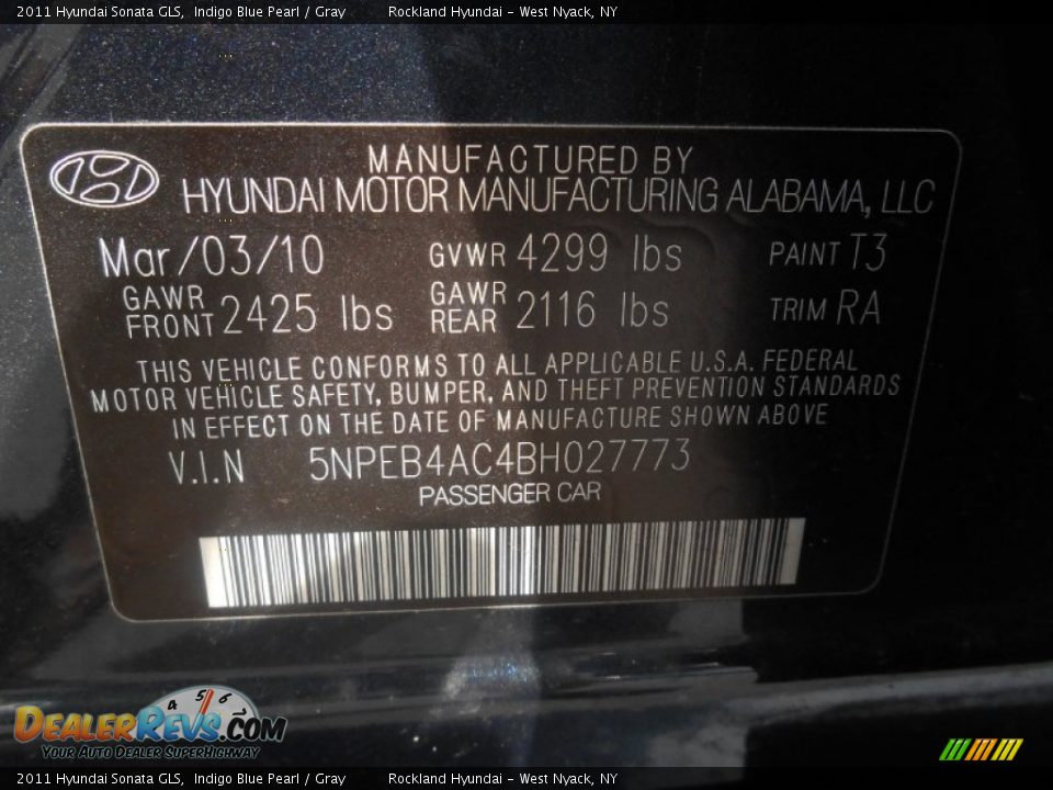 2011 Hyundai Sonata GLS Indigo Blue Pearl / Gray Photo #30