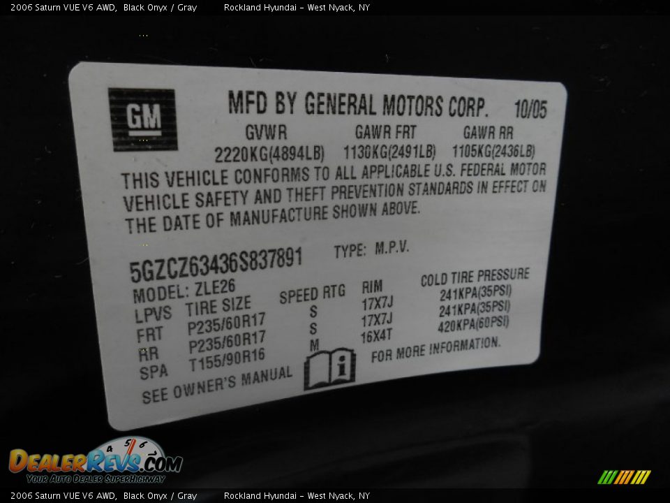 2006 Saturn VUE V6 AWD Black Onyx / Gray Photo #29