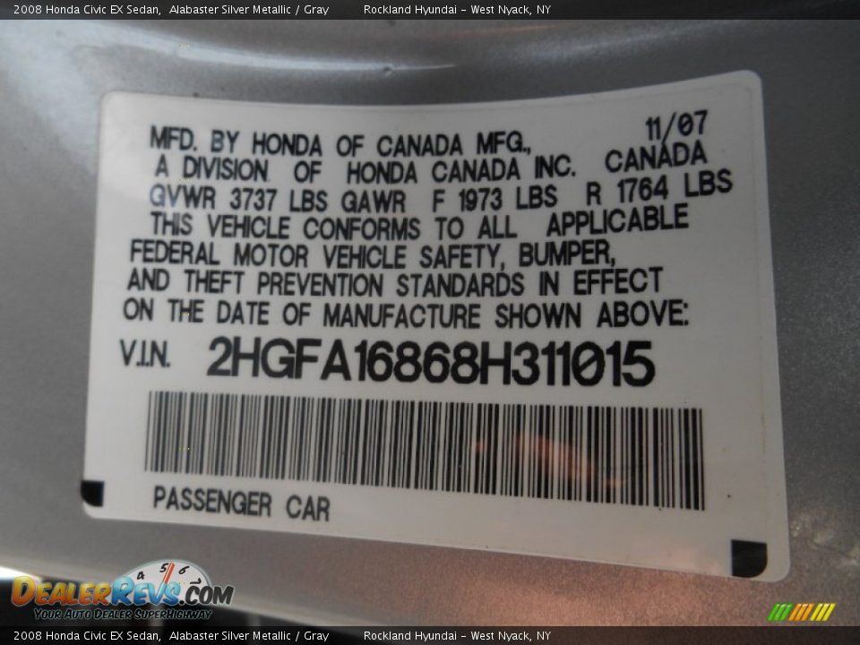 2008 Honda Civic EX Sedan Alabaster Silver Metallic / Gray Photo #30