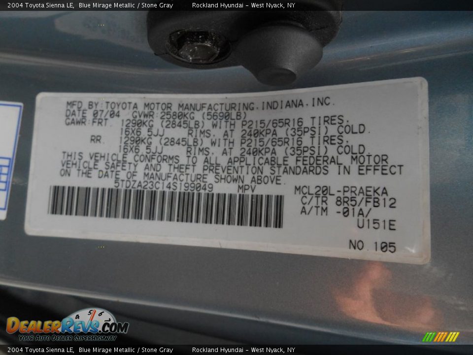 2004 Toyota Sienna LE Blue Mirage Metallic / Stone Gray Photo #27