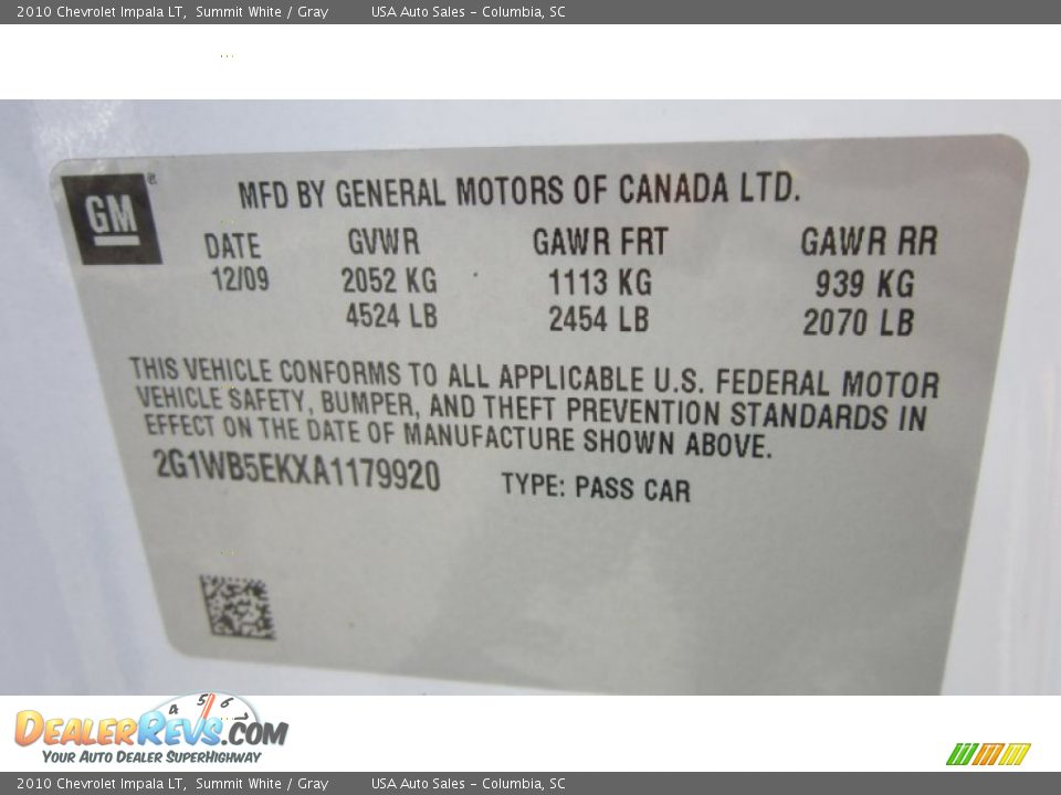 2010 Chevrolet Impala LT Summit White / Gray Photo #17
