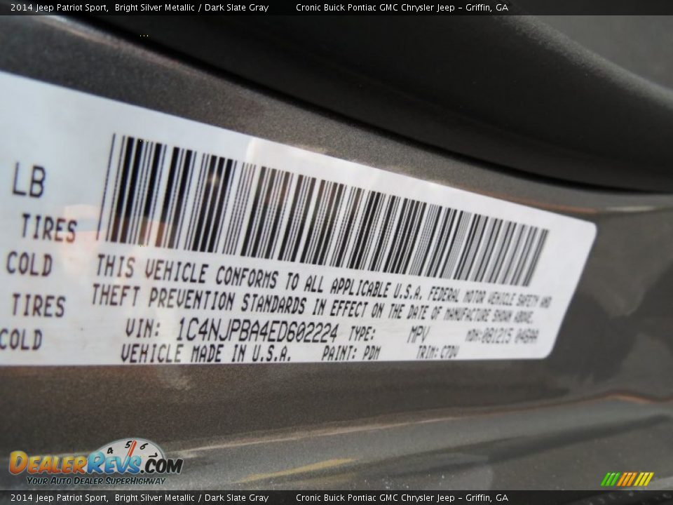 2014 Jeep Patriot Sport Bright Silver Metallic / Dark Slate Gray Photo #18