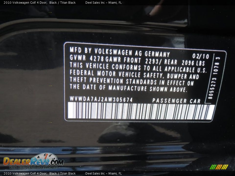 2010 Volkswagen Golf 4 Door Black / Titan Black Photo #14