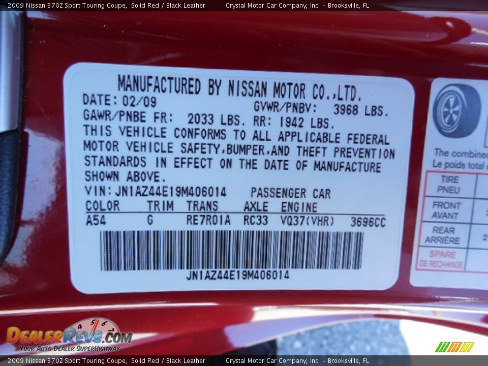 2009 Nissan 370Z Sport Touring Coupe Solid Red / Black Leather Photo #22