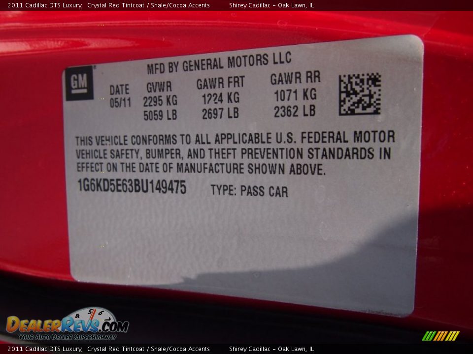 2011 Cadillac DTS Luxury Crystal Red Tintcoat / Shale/Cocoa Accents Photo #15