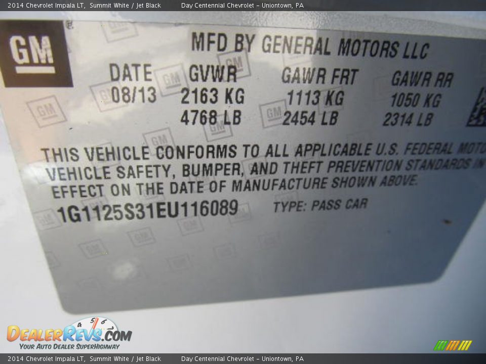 2014 Chevrolet Impala LT Summit White / Jet Black Photo #19