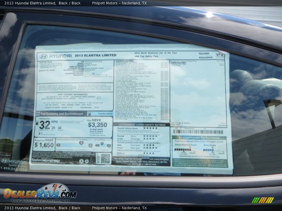 2013 Hyundai Elantra Limited Black / Black Photo #20