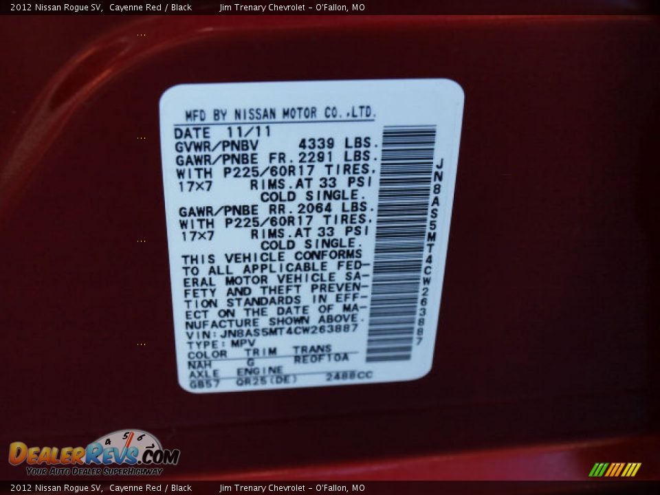 2012 Nissan Rogue SV Cayenne Red / Black Photo #17