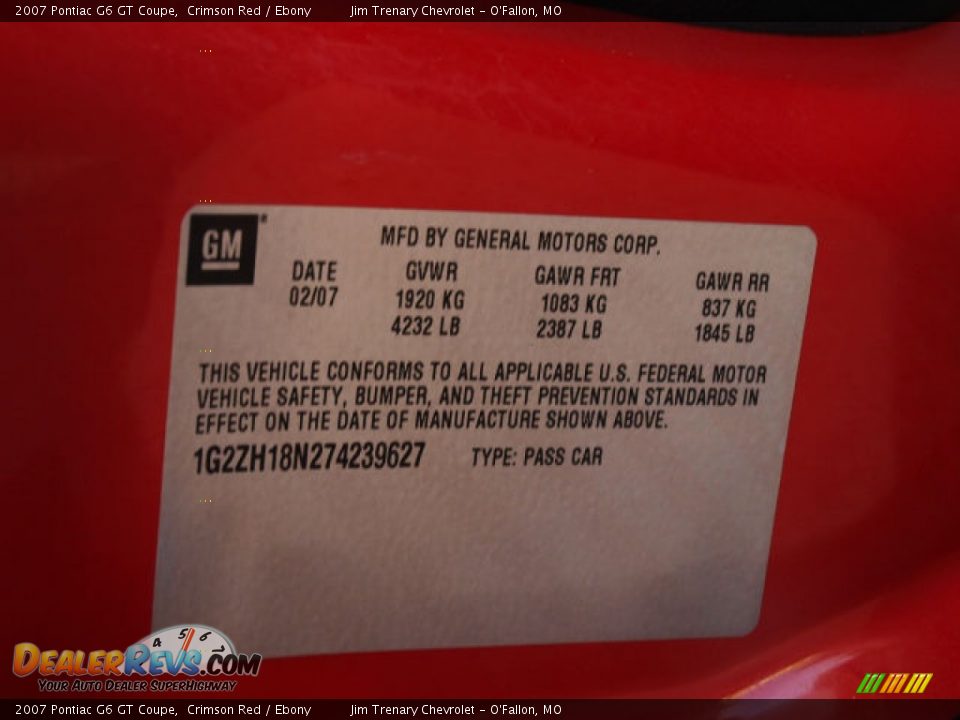 2007 Pontiac G6 GT Coupe Crimson Red / Ebony Photo #15