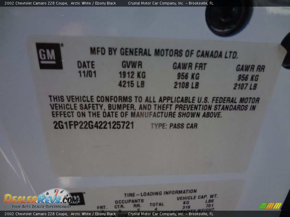 2002 Chevrolet Camaro Z28 Coupe Arctic White / Ebony Black Photo #24