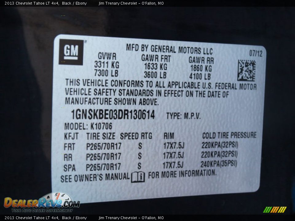 2013 Chevrolet Tahoe LT 4x4 Black / Ebony Photo #16