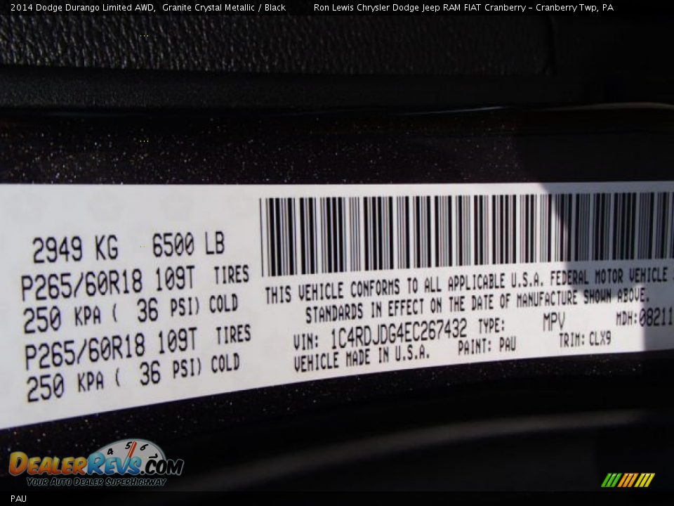 Dodge Color Code PAU Granite Crystal Metallic