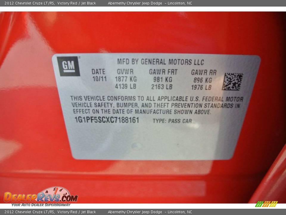 2012 Chevrolet Cruze LT/RS Victory Red / Jet Black Photo #7