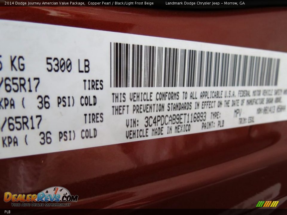 Dodge Color Code PLB Copper Pearl