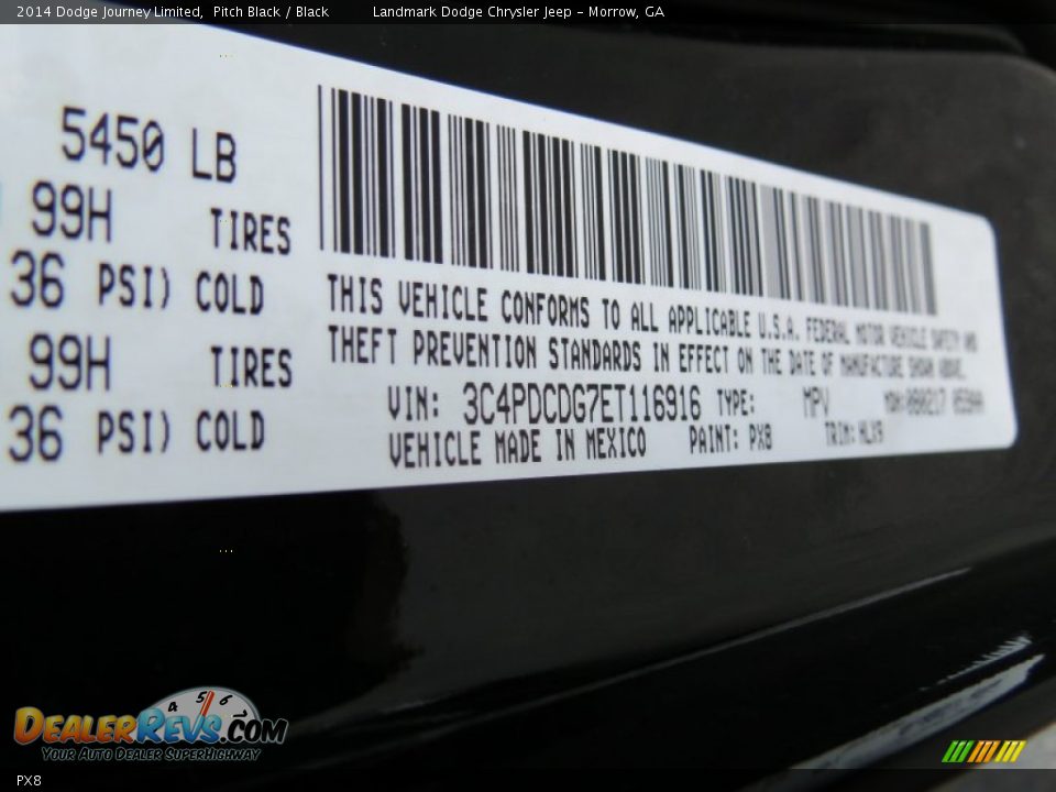 Dodge Color Code PX8 Pitch Black