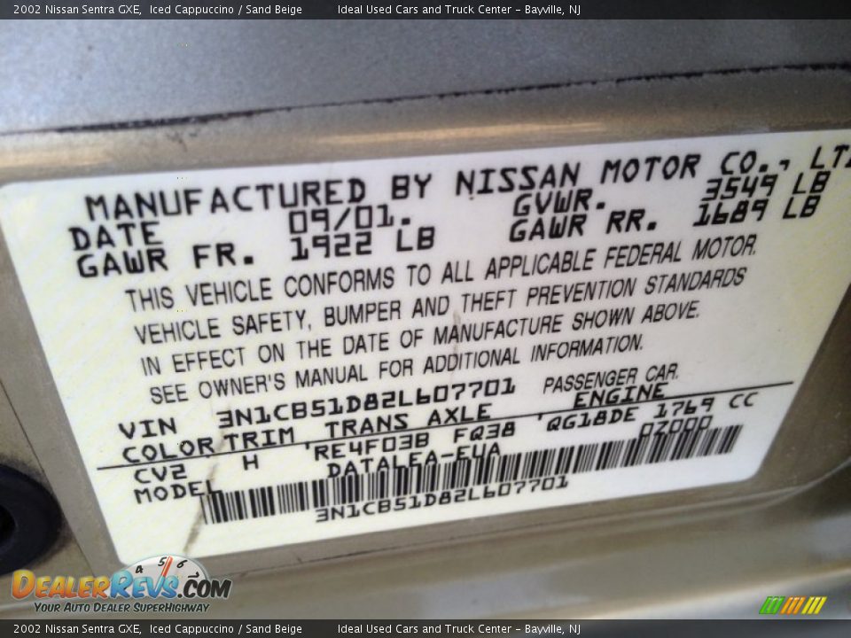 2002 Nissan Sentra GXE Iced Cappuccino / Sand Beige Photo #26