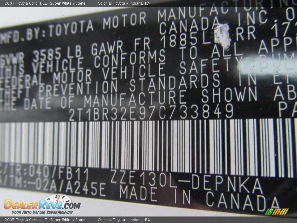 2007 Toyota Corolla LE Super White / Stone Photo #19