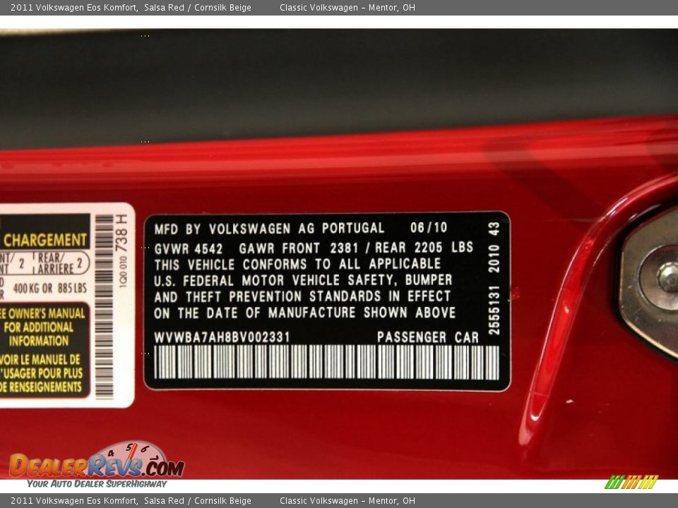 2011 Volkswagen Eos Komfort Salsa Red / Cornsilk Beige Photo #29