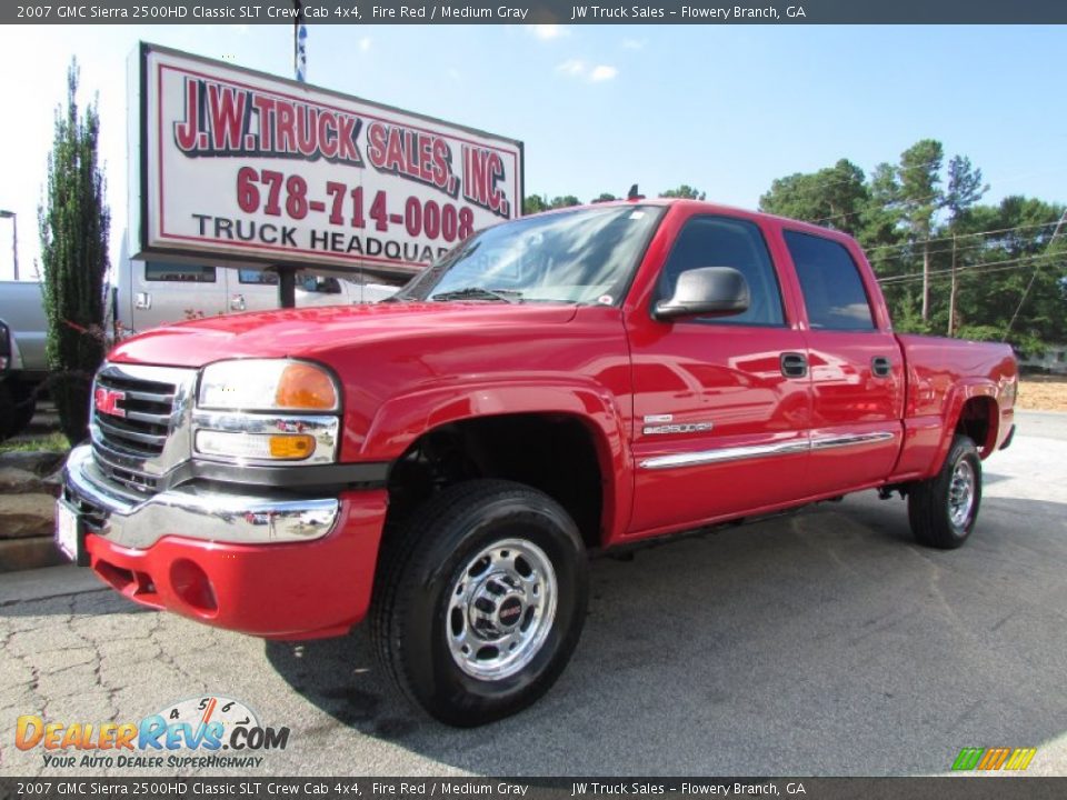 2007 GMC Sierra 2500HD Classic SLT Crew Cab 4x4 Fire Red / Medium Gray Photo #2