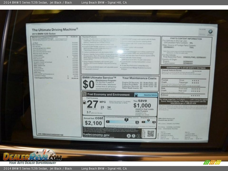 2014 BMW 5 Series 528i Sedan Jet Black / Black Photo #5