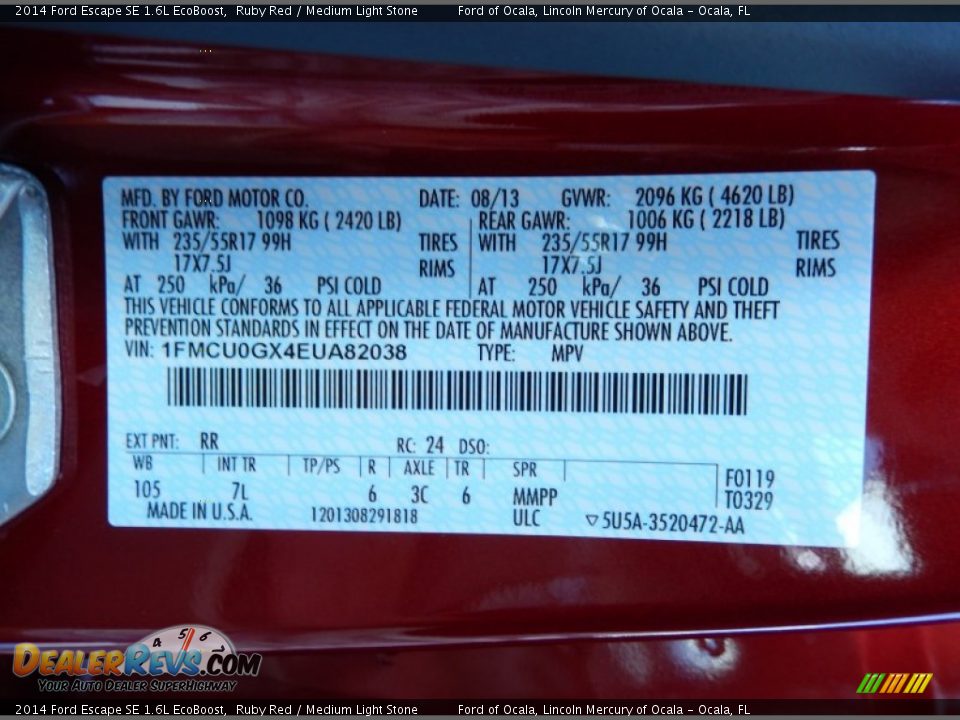 2014 Ford Escape SE 1.6L EcoBoost Ruby Red / Medium Light Stone Photo #12