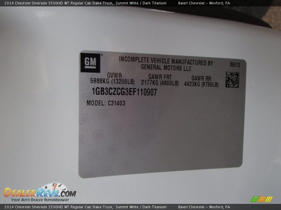 Info Tag of 2014 Chevrolet Silverado 3500HD WT Regular Cab Stake Truck Photo #20