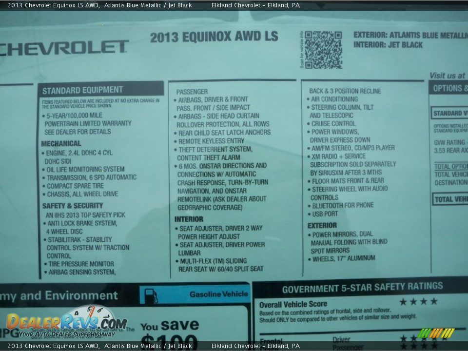 2013 Chevrolet Equinox LS AWD Atlantis Blue Metallic / Jet Black Photo #29