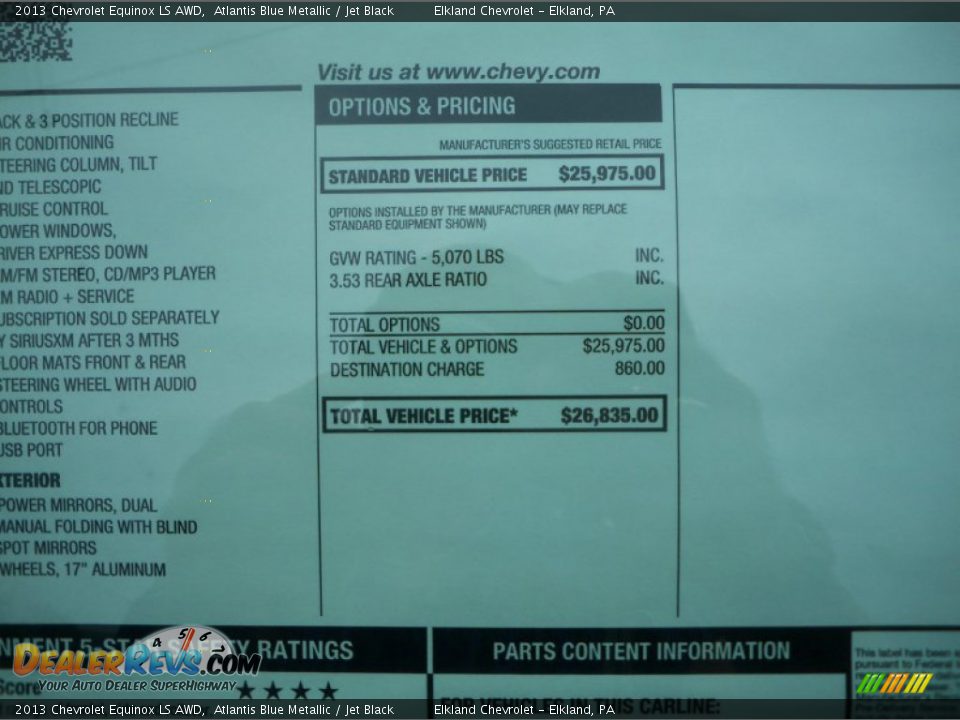 2013 Chevrolet Equinox LS AWD Atlantis Blue Metallic / Jet Black Photo #30