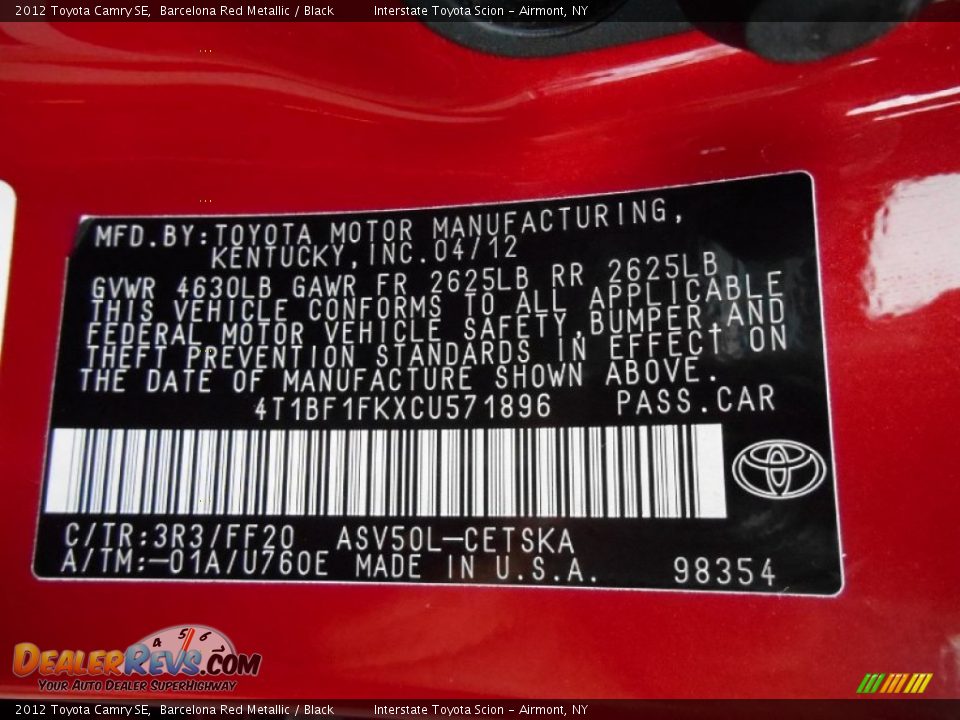 2012 Toyota Camry SE Barcelona Red Metallic / Black Photo #26