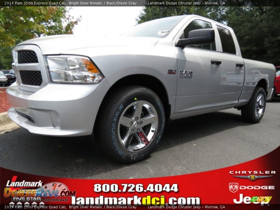 2014 Ram 1500 Express Quad Cab Bright Silver Metallic / Black/Diesel Gray Photo #1