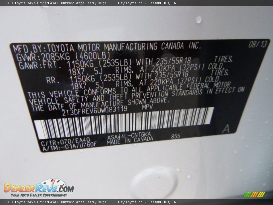2013 Toyota RAV4 Limited AWD Blizzard White Pearl / Beige Photo #19