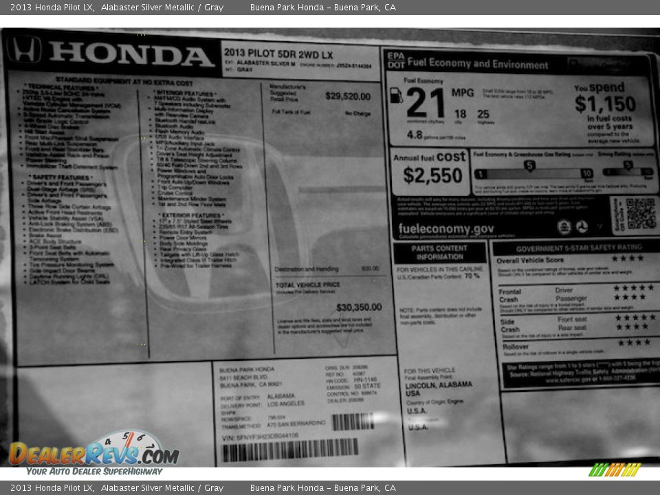 2013 Honda Pilot LX Alabaster Silver Metallic / Gray Photo #20