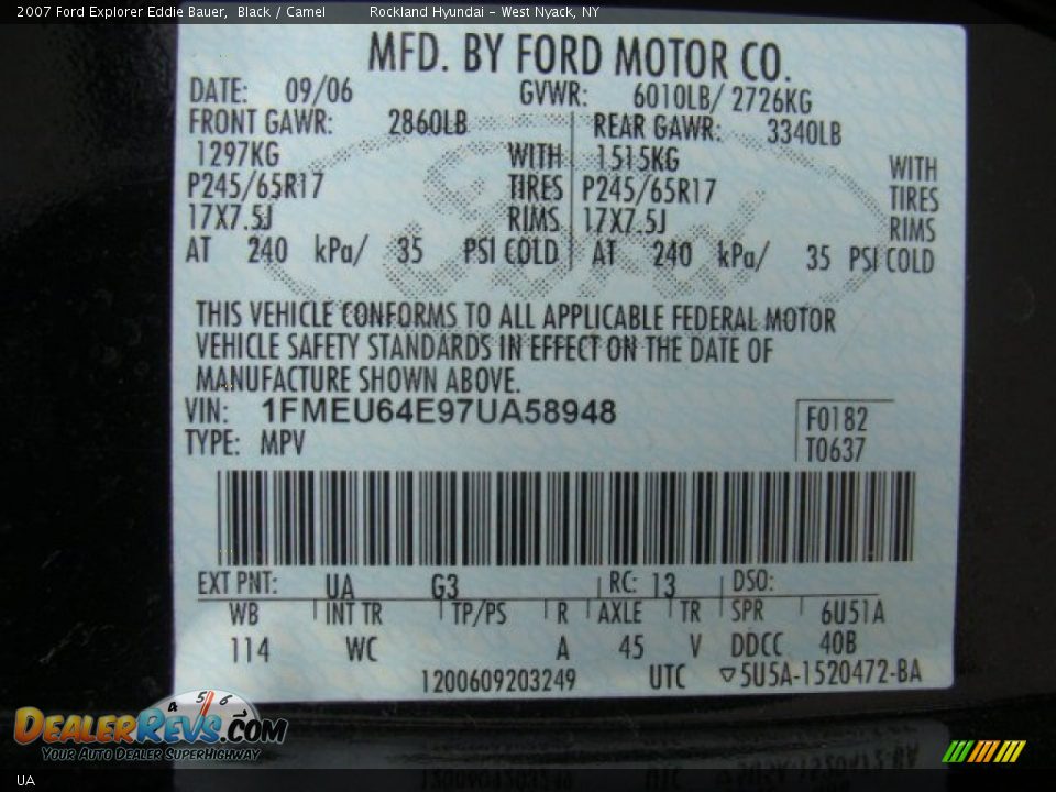 Ford Color Code UA Black
