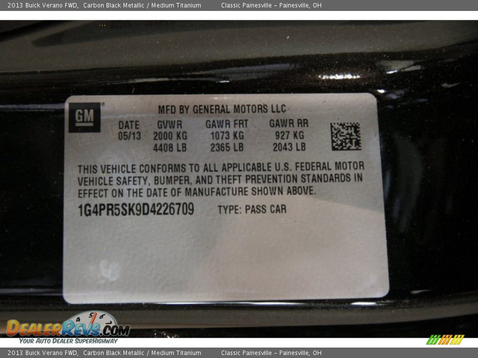 2013 Buick Verano FWD Carbon Black Metallic / Medium Titanium Photo #27