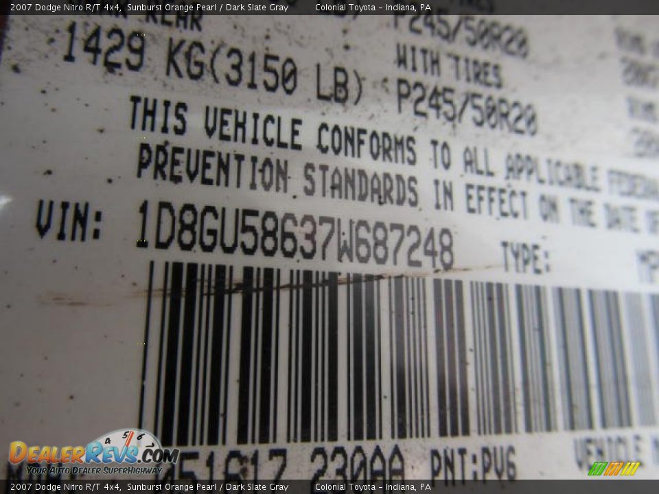 2007 Dodge Nitro R/T 4x4 Sunburst Orange Pearl / Dark Slate Gray Photo #19