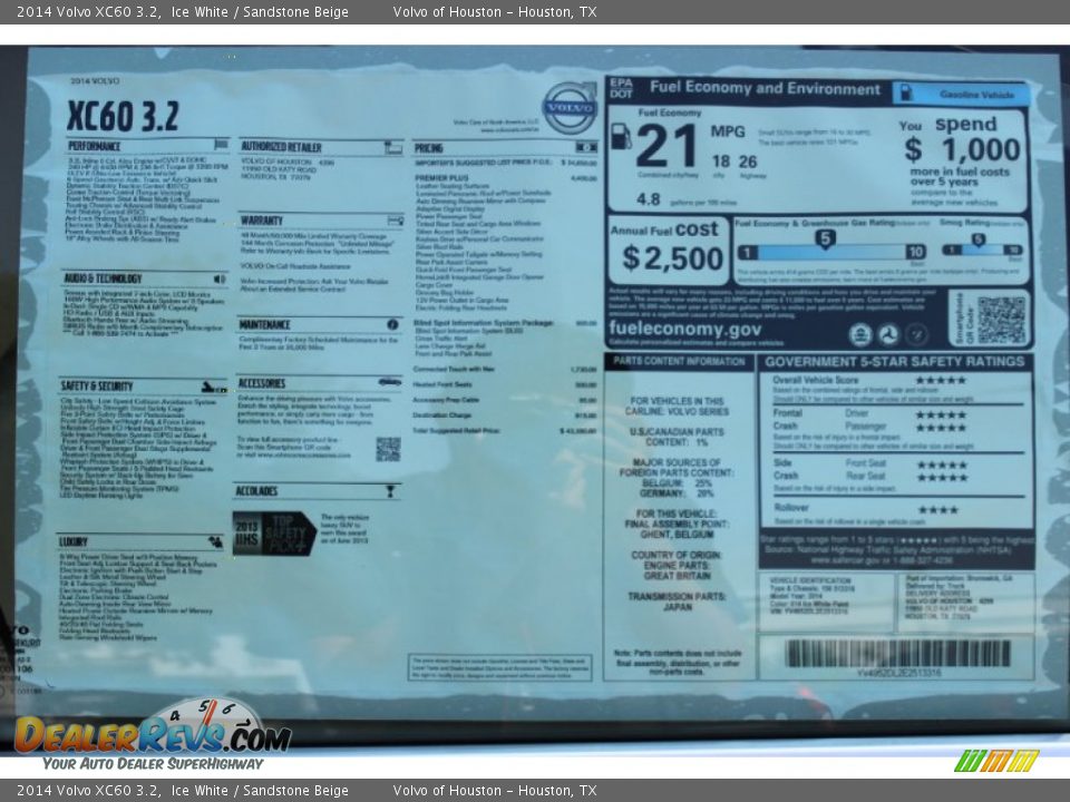 2014 Volvo XC60 3.2 Ice White / Sandstone Beige Photo #36