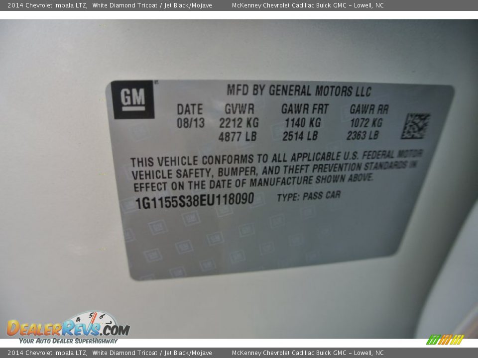 2014 Chevrolet Impala LTZ White Diamond Tricoat / Jet Black/Mojave Photo #7