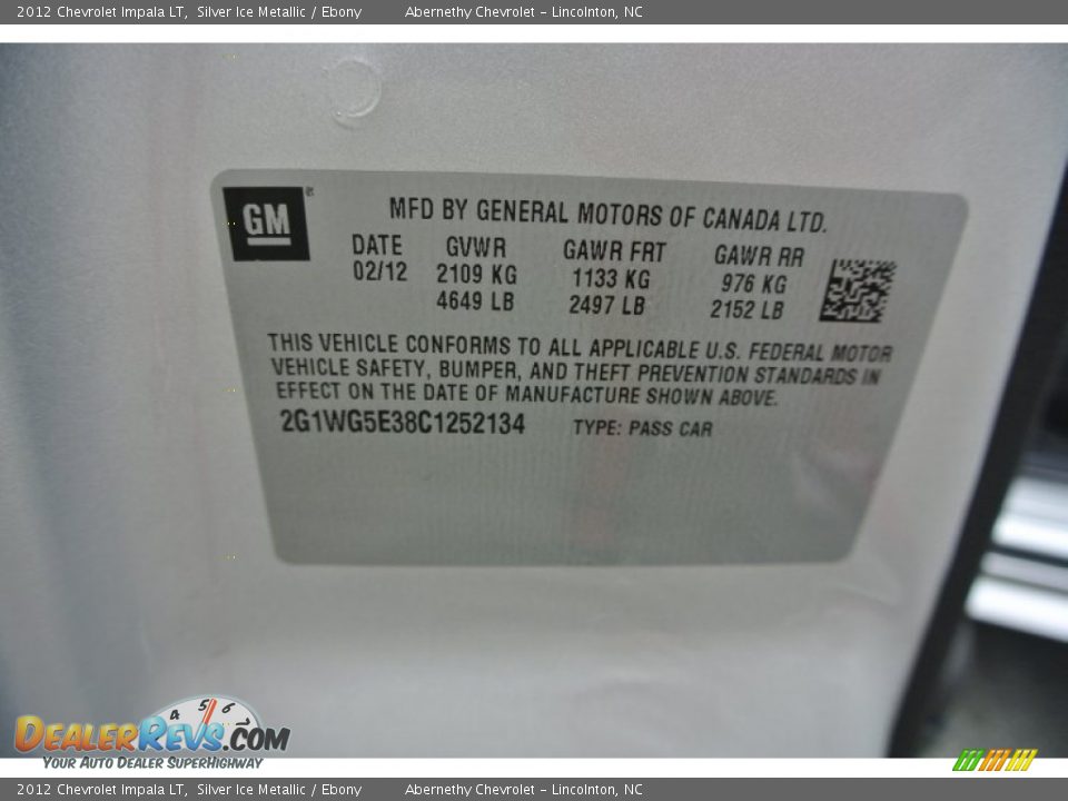 2012 Chevrolet Impala LT Silver Ice Metallic / Ebony Photo #7