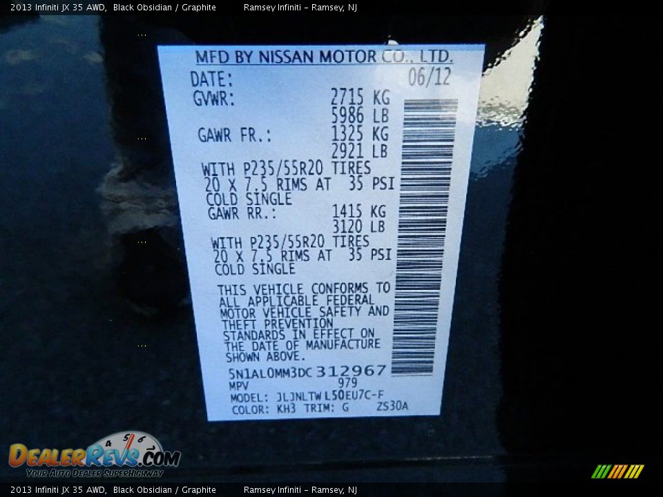 2013 Infiniti JX 35 AWD Black Obsidian / Graphite Photo #33