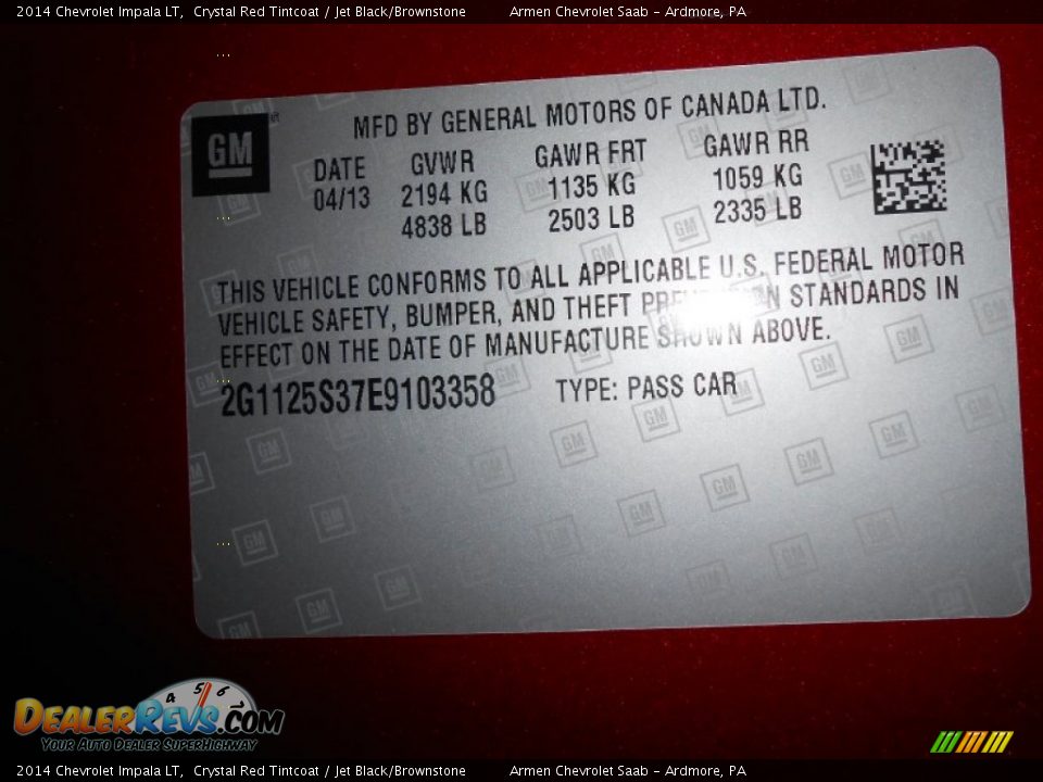 2014 Chevrolet Impala LT Crystal Red Tintcoat / Jet Black/Brownstone Photo #14