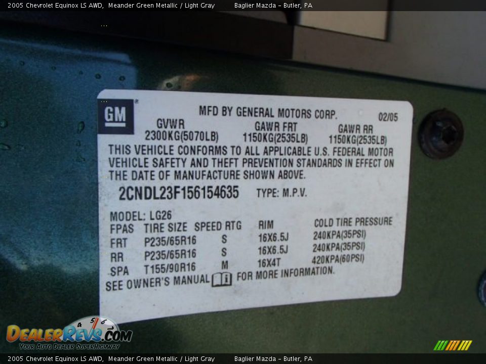 2005 Chevrolet Equinox LS AWD Meander Green Metallic / Light Gray Photo #15
