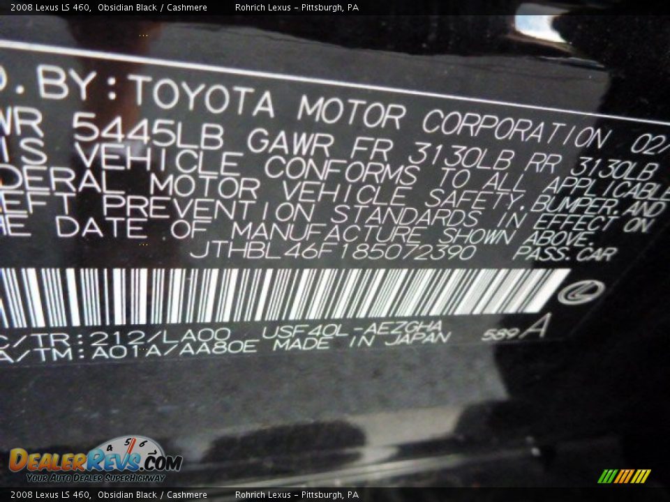 2008 Lexus LS 460 Obsidian Black / Cashmere Photo #20