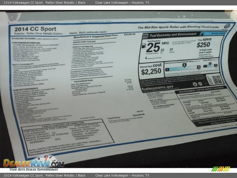 2014 Volkswagen CC Sport Reflex Silver Metallic / Black Photo #32